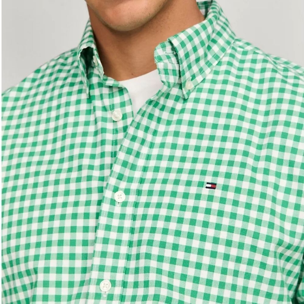 $80 NEW XL TALL GRAND ORGANIC COTTON GREEN WHITE CHECK LONG SLEEVE SHIRT NWT - Picture 12 of 13